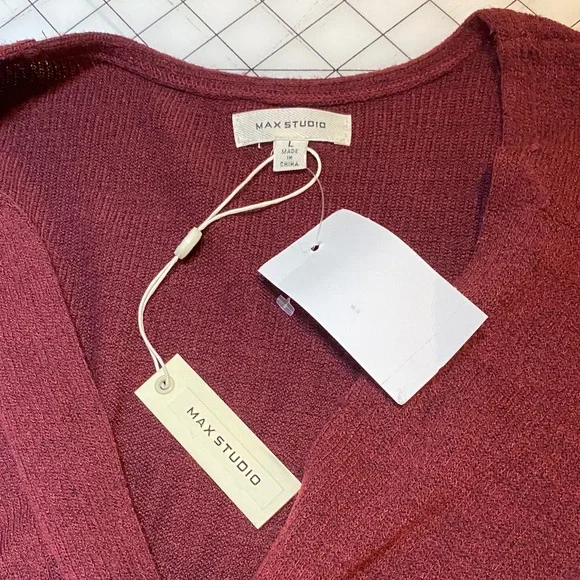 Max Studio Women's Burgundy V-Neck Sweater Dress - Picture 1 of 8